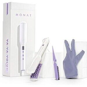 MONAT Va-Va-Volume Hair Lifter Waffle-Pattern Crimper Iron w/ Brush Glove Box